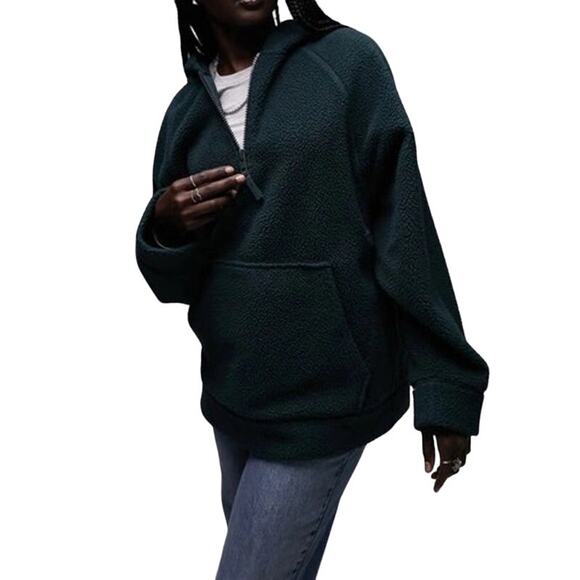 Topshop Green Quarter Zip Casual Fleece Pullover Hoodie Oversized Medium NWOT - Picture 4 of 13